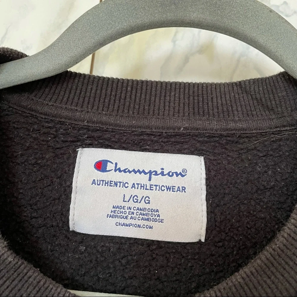 Champion large black pullover sweater front pocket sweatshirt men’s long sleeve - Picture 5 of 11